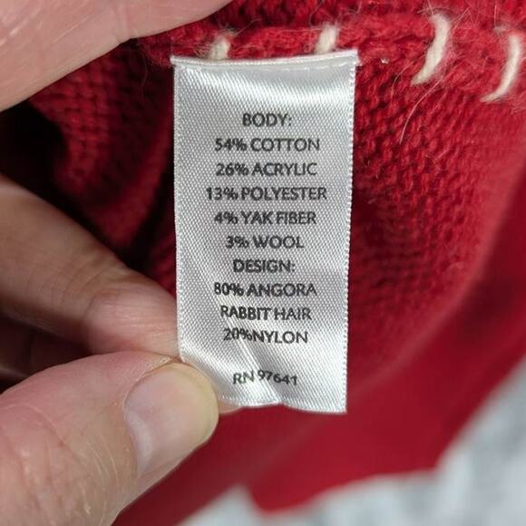 J.Jill Sweater Womens Medium Red Deer Holiday Cotton Yak Fiber Wool Christmas - Picture 7 of 11